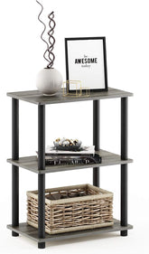 TM-0076 | Furinno Turn-N-Tube No Tool 3-Tier Storage Shelf, Narrow, French Oak Grey/Black