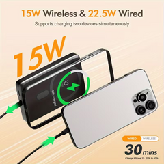 TM-0180 | Portable MagSafe Power Bank 10000mah, 22.5W Fast Charging, Built-In 2 USB Type-C Cables