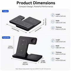 TM-0193 | 3-In-1 Wireless Charging Station, Foldable Fast Wireless Charger Stand