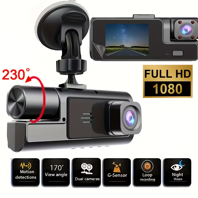 TM-0139 | Dual Camera Dash Cam 1080P Front 720P Rear Loop Recording G-Sensor