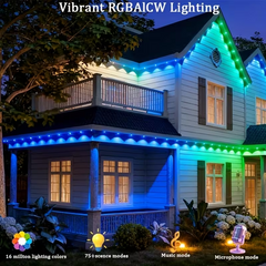 TM-0186 | 54ft Outdoor Permanent RGB Smart LED Eaves Waterproof Lights w/ Music Sync