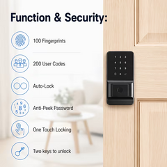 TM-0214 | Keyless Smart Door Lock Fingerprint Touchscreen Keypad Deadbolt ANSI Grade 3