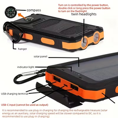 TM-0151 | Solar Power Bank Charger 28800mAh USB C &amp; QC3.0 Fast Charging, Dual USB Port w/ LED Flashlight