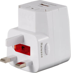 Universal Worldwide Travel USA, UK, EU Adapter with USB -  2-pin, 3-pin, and blade plugs