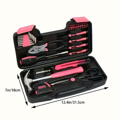 TM-0230 | 39PC Pink Tool Set Screwdriver Hammer Pliers Utility Knife Scissors Home Garage