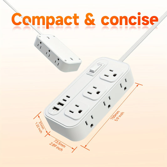 5 Ft Surge Protector 4 USB Ports 6 AC Outlets Flat Plug Compact Power Strip