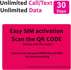 T-Mobile Phone Plan with Unlimited 5G-4G LTE Data + Unlimited Talk & Text for 30 Days (3-in-1 SIM Card)/eSIM (30 Days)