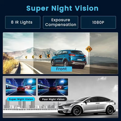 Dual Camera Car Dash Cam, Front 1080P Built-in Display with Infrared Night Vision