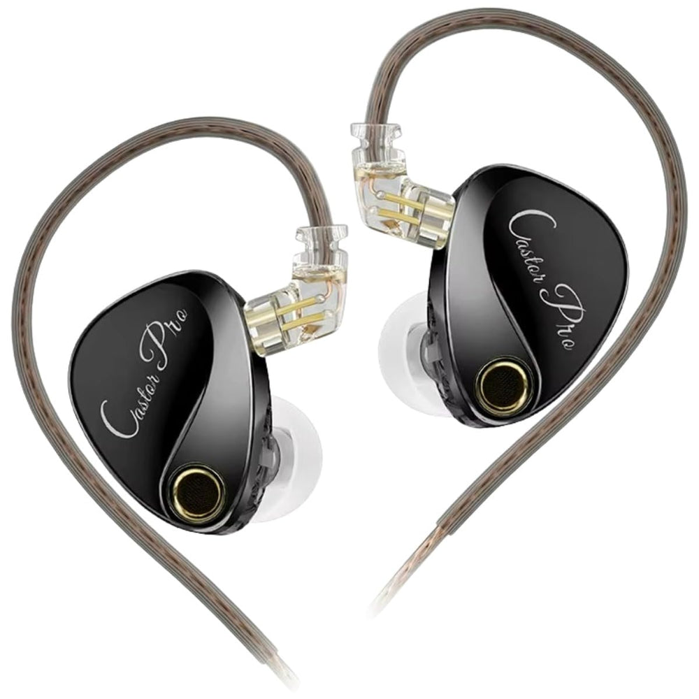 TM-0270 | KZ Castor Pro Dual Dynamic Driver Earphones, Enhanced Bass, Metallic Black with Mic