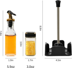 tamACX Oil and Vinegar Dispenser Set with Caddy, Glass Bottle Seasoning Pepper Salt Dispenser Oil Spouts Oil Funnel Brush Kit