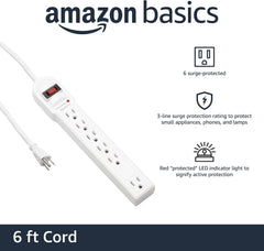 TM-0075 | Amazon Basics Surge Protector Power Strip, 6-Outlet