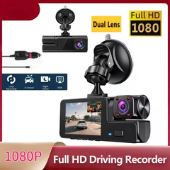 Dual Camera Car Dash Cam, Front 1080P Built-in Display with Infrared Night Vision