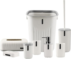 tamACX Bathroom Accessory 8Pcs/Set With Trash Can, Toothbrush Holder And Cup, Soap Dispenser, Soap Dish, Toilet Brush Holder, Tissue Box Cover
