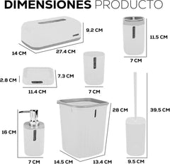 tamACX Bathroom Accessory 8Pcs/Set With Trash Can, Toothbrush Holder And Cup, Soap Dispenser, Soap Dish, Toilet Brush Holder, Tissue Box Cover