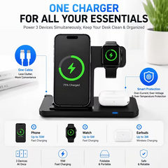 TM-0193 | 3-In-1 Wireless Charging Station, Foldable Fast Wireless Charger Stand