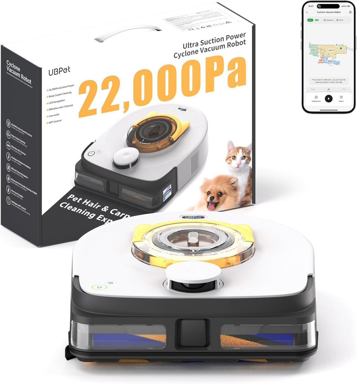 TM-0067 | UBPET Robot Vacuum with 22,000Pa Ultra-Strong Suction