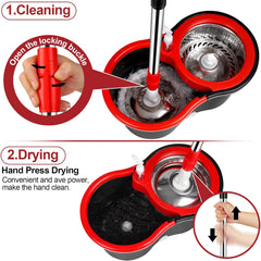 TM-0074 | Spin Mop and Bucket with Wringer Set, 360^0 Spinning Mop Bucket System with 3 Microfiber Mop