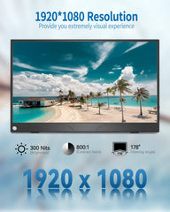 YGG Portable Monitor, 15.6 "1080P FHD Portable Laptop Monitor, Ultra Slim USB C Mini HDMI External Display IPS Second Screen