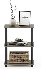 TM-0076 | Furinno Turn-N-Tube No Tool 3-Tier Storage Shelf, Narrow, French Oak Grey/Black