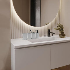 tamACX Bathroom Accessory 8Pcs/Set With Trash Can, Toothbrush Holder And Cup, Soap Dispenser, Soap Dish, Toilet Brush Holder, Tissue Box Cover