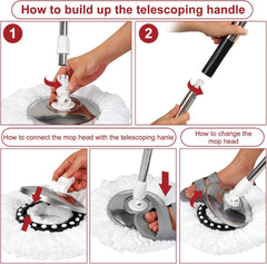 TM-0074 | Spin Mop and Bucket with Wringer Set, 360^0 Spinning Mop Bucket System with 3 Microfiber Mop
