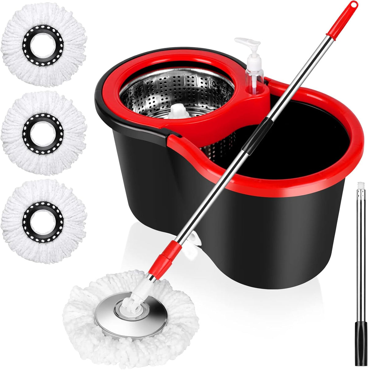 TM-0074 | Spin Mop and Bucket with Wringer Set, 360^0 Spinning Mop Bucket System with 3 Microfiber Mop