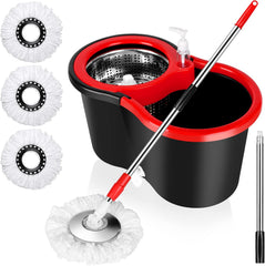TM-0074 | Spin Mop and Bucket with Wringer Set, 360^0 Spinning Mop Bucket System with 3 Microfiber Mop