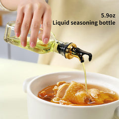 tamACX Oil and Vinegar Dispenser Set with Caddy, Glass Bottle Seasoning Pepper Salt Dispenser Oil Spouts Oil Funnel Brush Kit