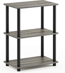 TM-0076 | Furinno Turn-N-Tube No Tool 3-Tier Storage Shelf, Narrow, French Oak Grey/Black