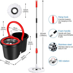 TM-0074 | Spin Mop and Bucket with Wringer Set, 360^0 Spinning Mop Bucket System with 3 Microfiber Mop