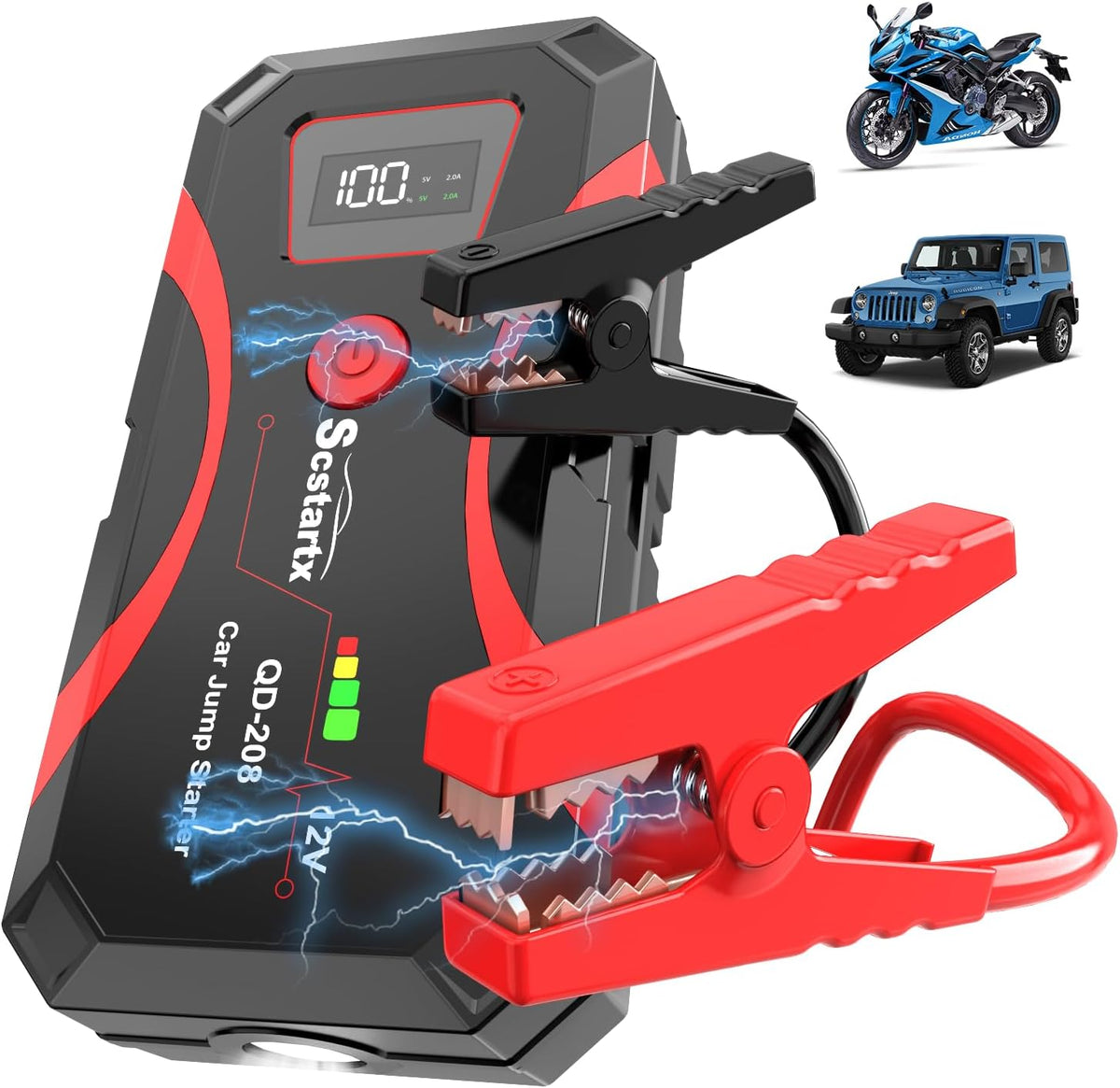 TM-0227 | SCSTARTX QD-208 2000A Car Jump Starter 12V 7L Gas 4L Diesel Power Bank