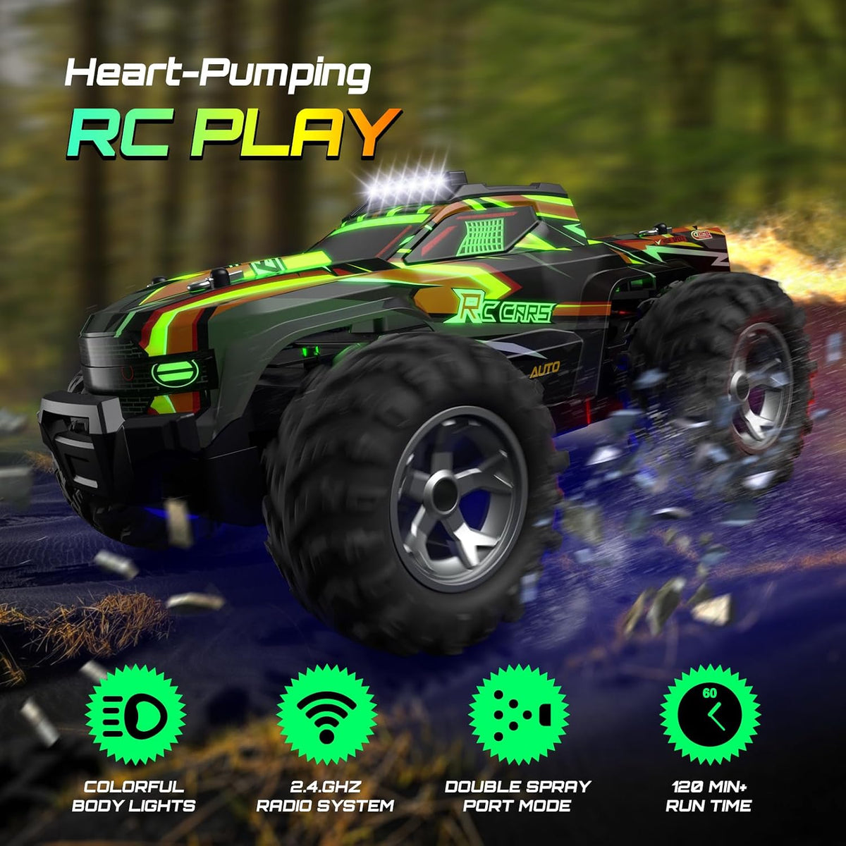 All Terrain Beast RC Remote Control Car with Colorful Led Light and spray
