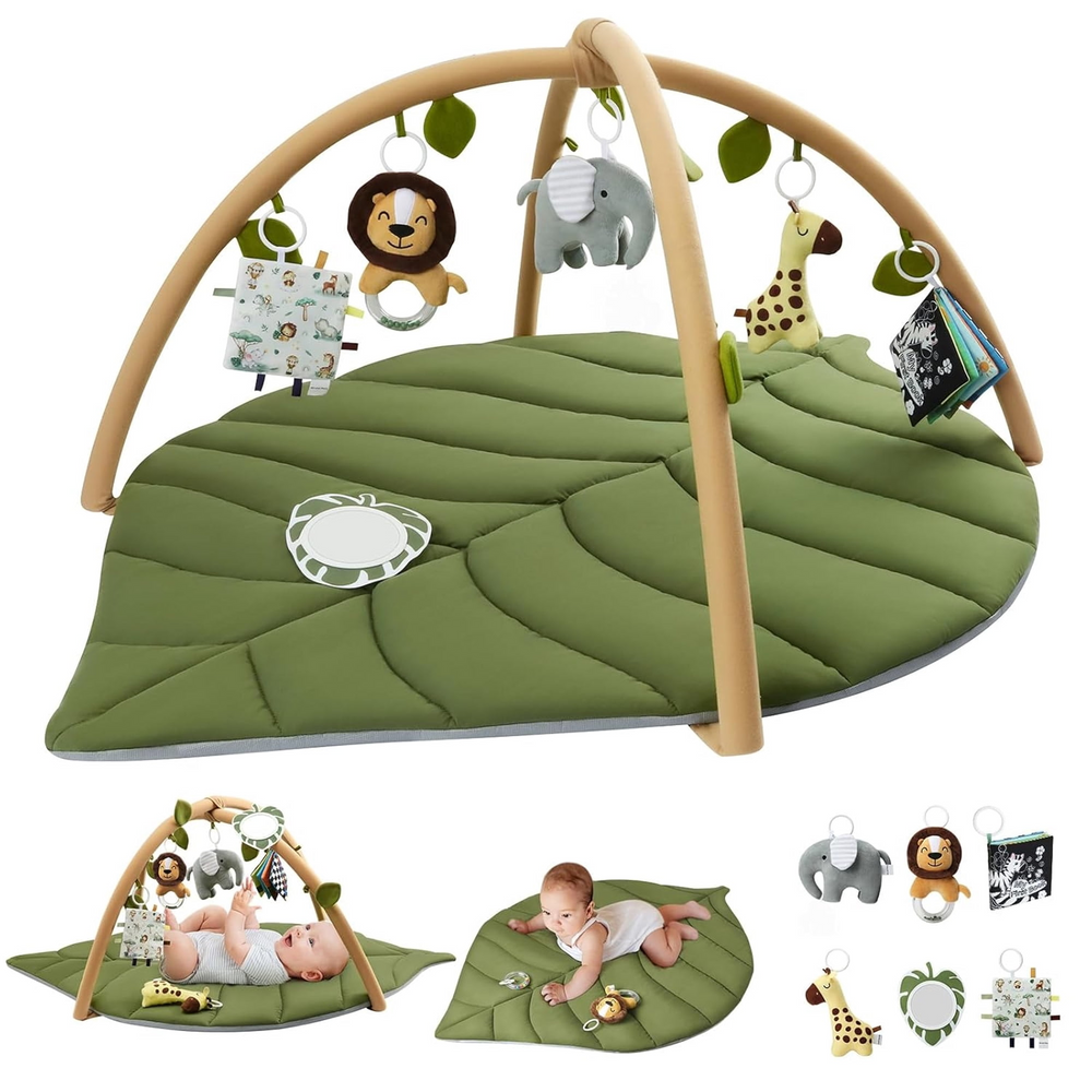 TM-0274 | Leaf-Shaped Baby Play Gym Activity Mat with 6 Detachable Toys