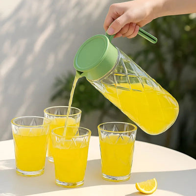 tamACX 1L Juice Jug Set with 4 Glasses & Diamond Design Lid – Elegant Drinkware