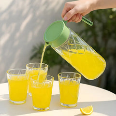 tamACX 1L Juice Jug Set with 4 Glasses & Diamond Design Lid – Elegant Drinkware