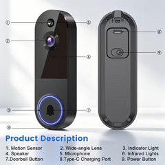 1440P Wireless Smart Doorbell, WiFi Camera, Night Vision Function