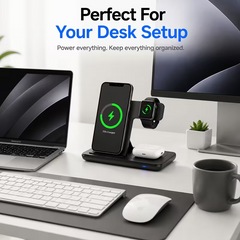 TM-0193 | 3-In-1 Wireless Charging Station, Foldable Fast Wireless Charger Stand