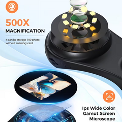 TM-0215 | Digital Microscope 500X Handheld LCD 2" IPS Display 8 LED Lights USB PC Mac