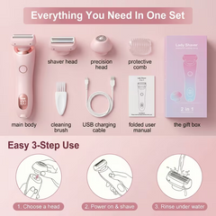2-in-1 Women'S Electric Shaver, Rechargeable Wet & Dry Lady Razor With Facial Hair Remover Head