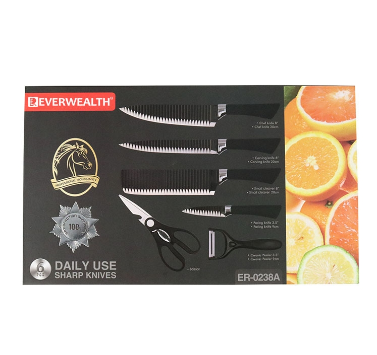 High End 6-Piece Stainless Steel Kitchen Knife Set Non-Stick Coating