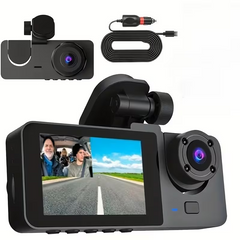Dual Camera Car Dash Cam, Front 1080P Built-in Display with Infrared Night Vision