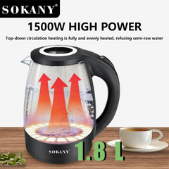 SOKANY High Borosilicate Glass Electric Kettle SK-09067 1500W 1.8L