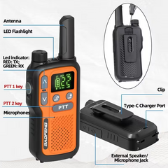 TM-0240 | BAOFENG Walkie Talkies 22CH FRS 2-Way Radios USB-C LCD VOX Camping