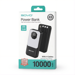 TM-0218 | SOVO 10000mAh Power Bank with 4 Built-in Cables - Fast Charging Portable Charger